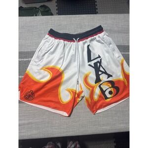 In The Lab Basketball Shorts White Orange Flame Mesh Men medium